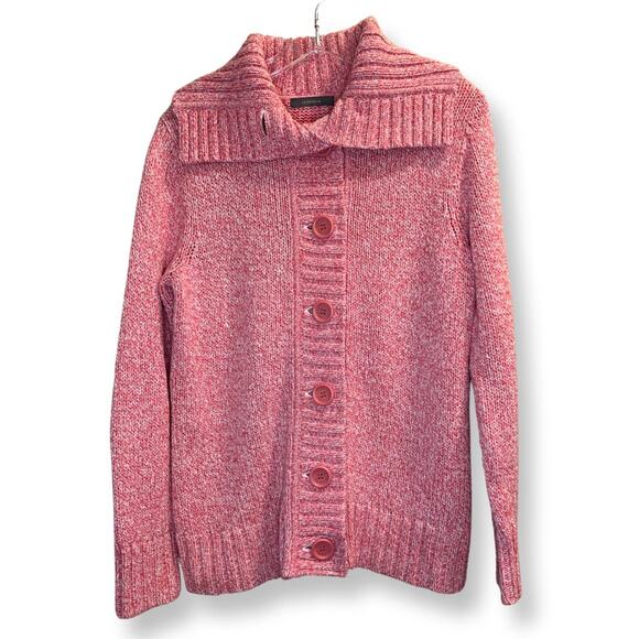 Liz Claiborne, M, Pink, Button up Sweater, Collar - Picture 1 of 8